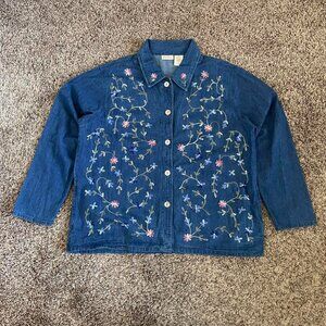 Vintage Bobbie Brooks Floral Denim Long Sleeve Women’s XL Flower Embroidered